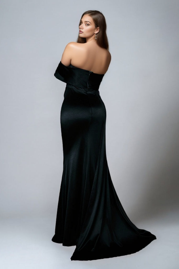 Solid Satin OffShoulder Strapless High Waist Formal Dress