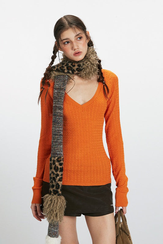 Deep VNeck Solid Knit Top