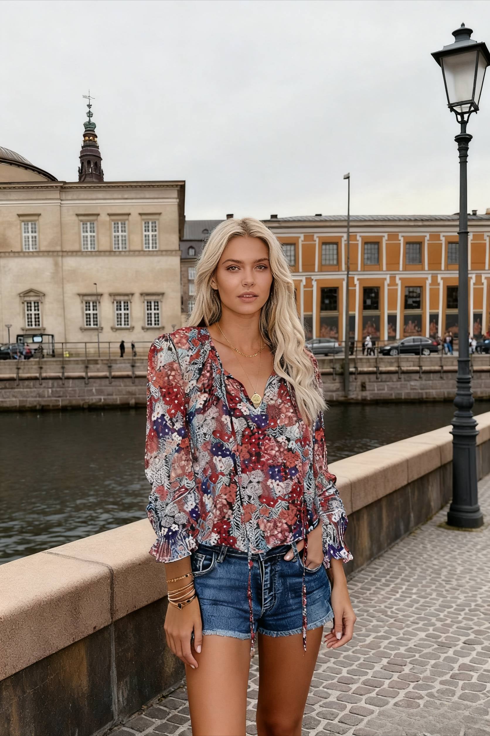 VNeck Flowered Women's Bohemian Dokotoo Top