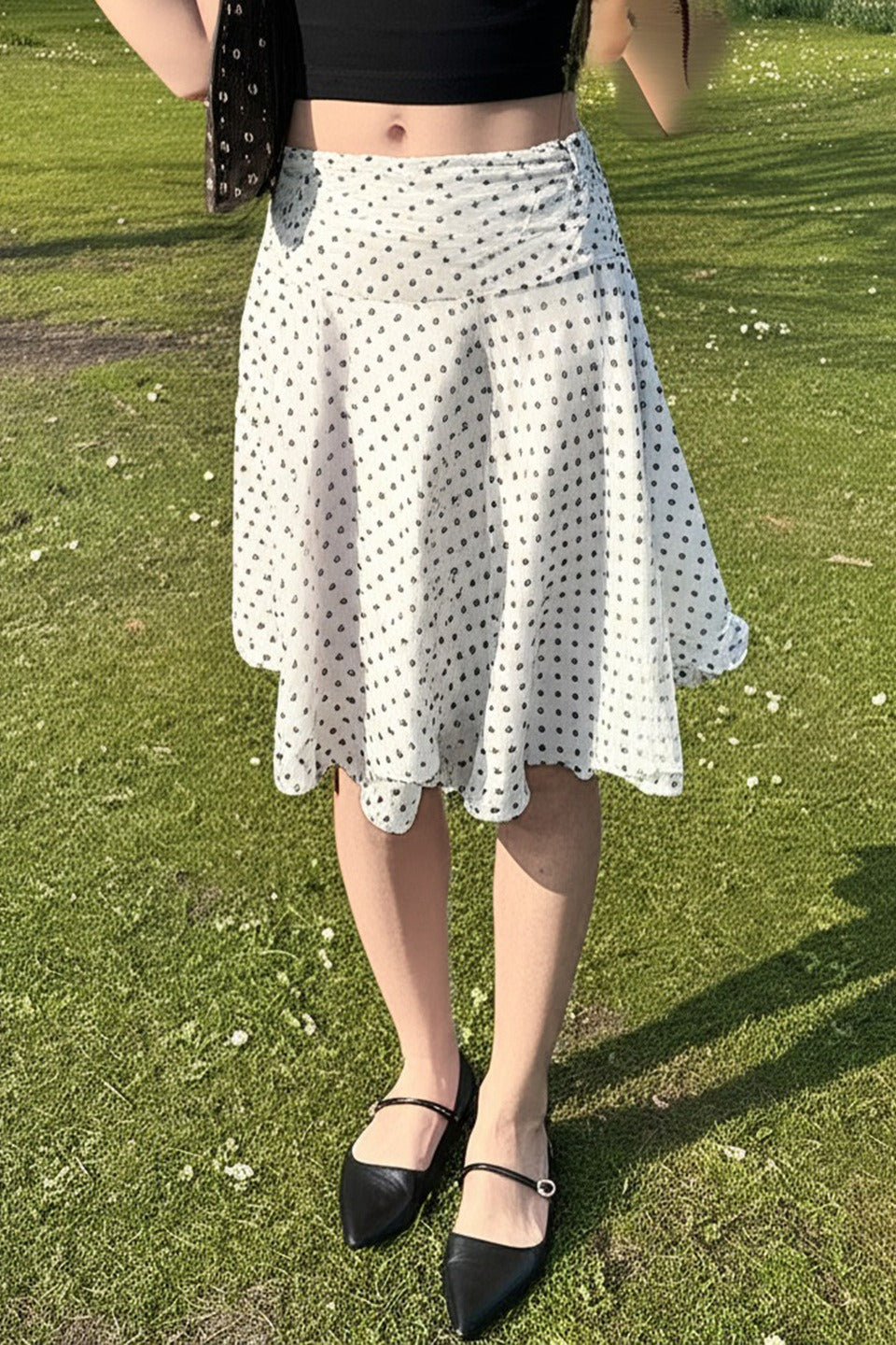 Polka Dot Low Waist Ruffle Hem ALine Skirt