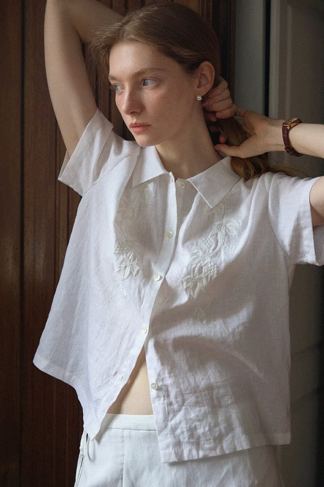 Linen Intricate Embroidery Blouse