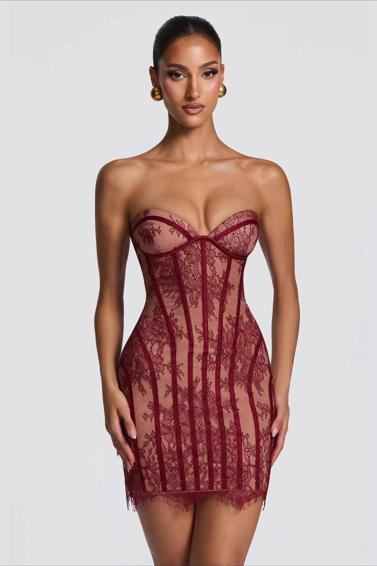 Lace Splice Tube Backless Maxi Slim Bodycon Dress