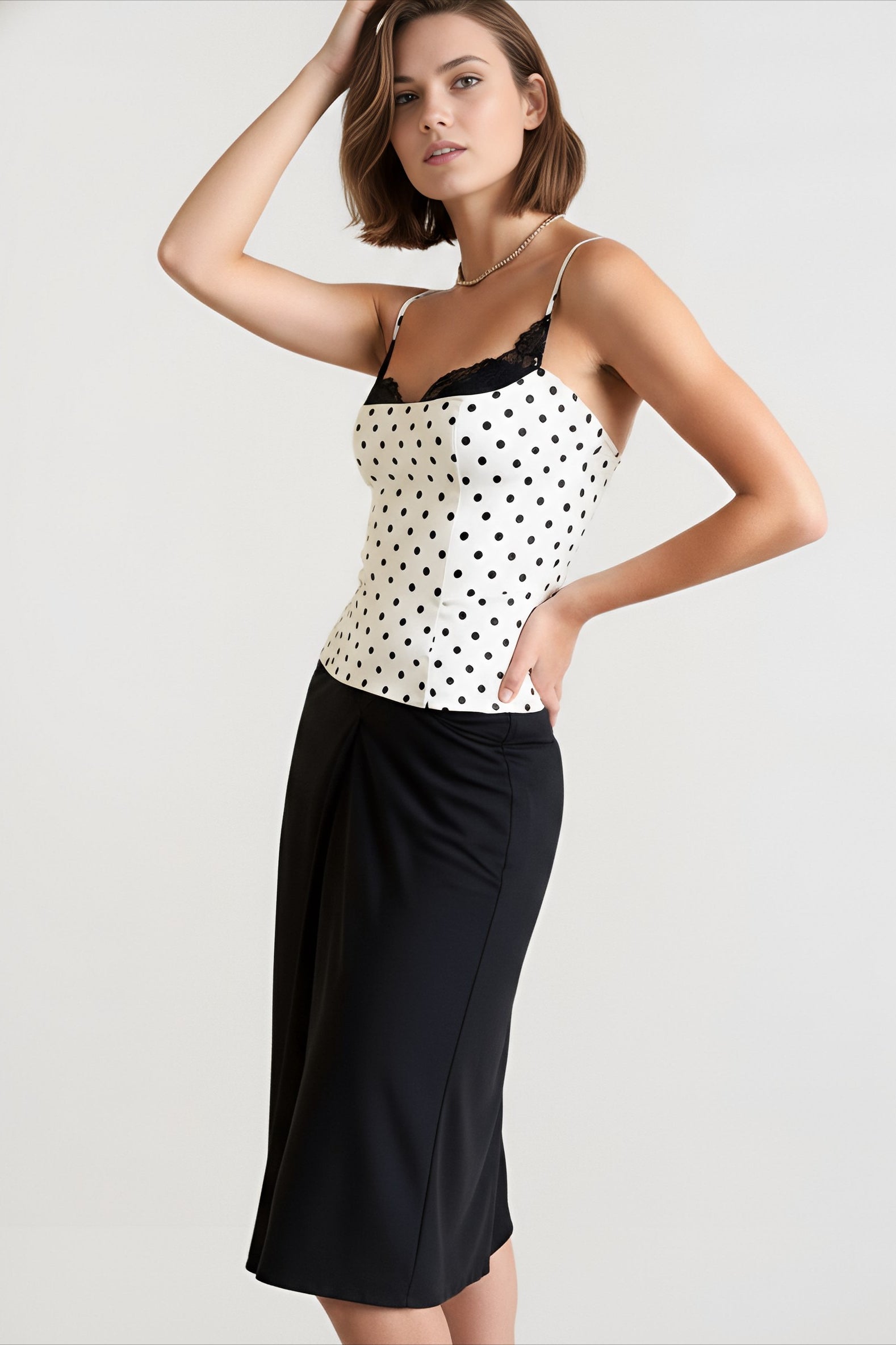 Polka dot lace panel cami top
