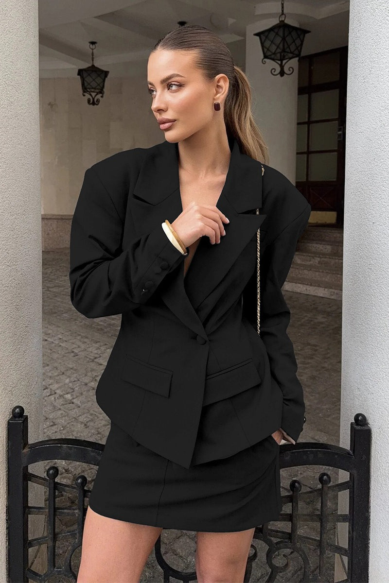VNeck Single Button Waist Tie Blazer