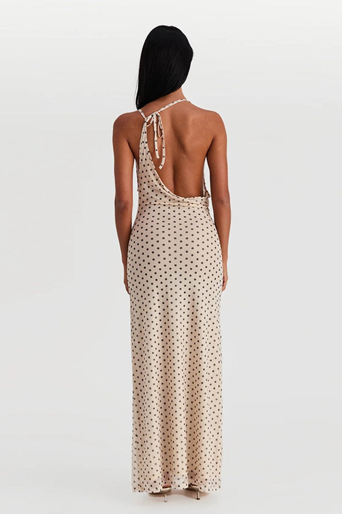 White Polka Dot Halter Neck Sleeveless Maxi Dress 5
