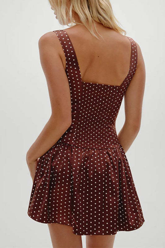 Brown Lace Trim Polka Dot Cami Mini Dress 3