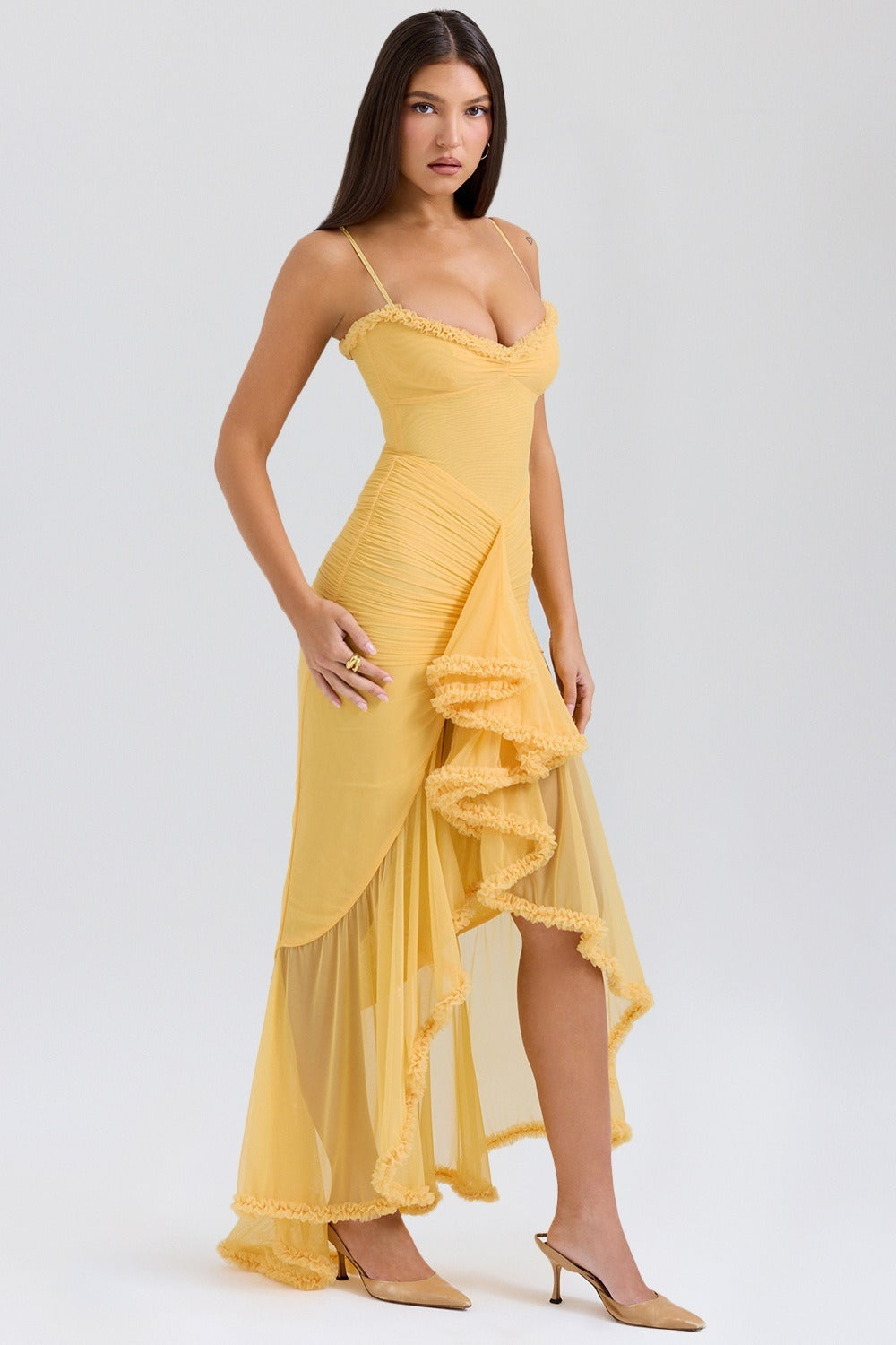 Stretch Mesh V-Neck Cami Midi Dress