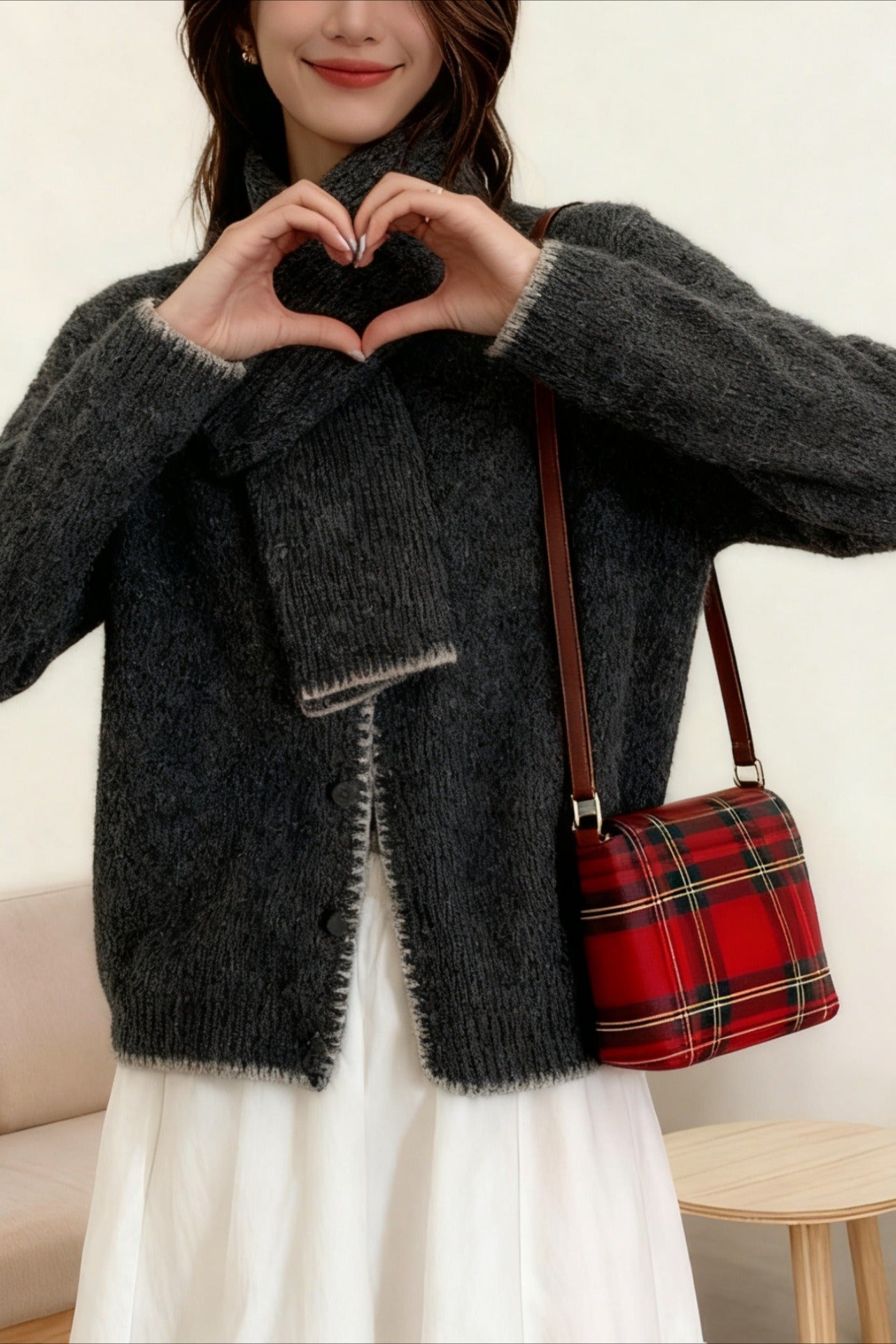 Color Block Cowl Neck Loose Knit Cardigan