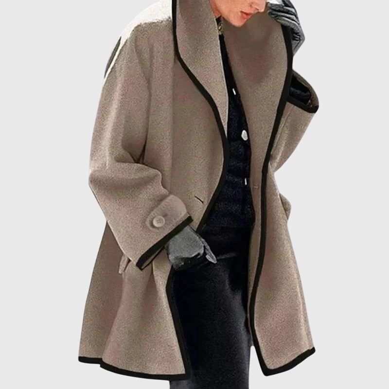 Hooded Contrast Trim Long Sleeve Fleece Longline Coat