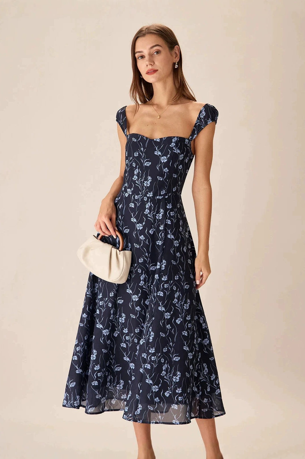 Elegant Vintage Slim Strap Printed Floral Dress