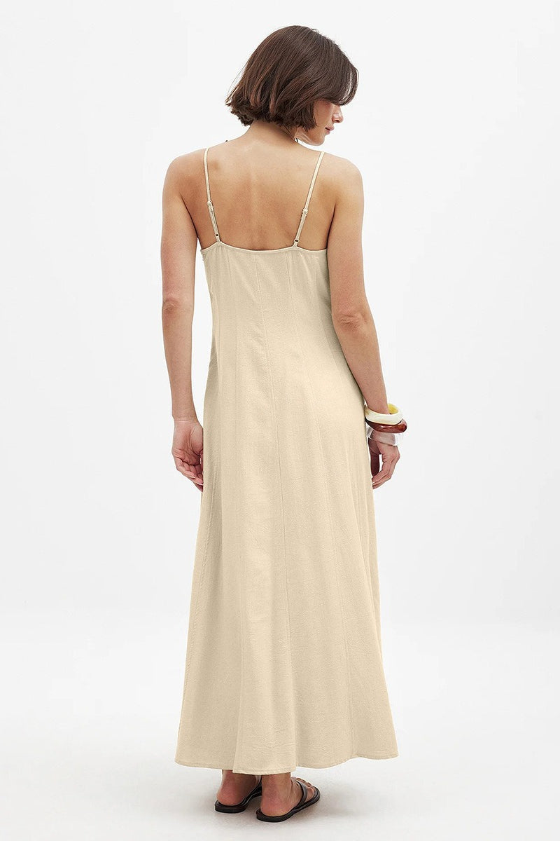 Cotton Panel High Waist Maxi Slip Dress