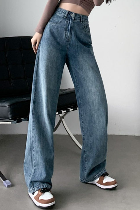 High Waist Relaxed Fluid Straight Jeans
