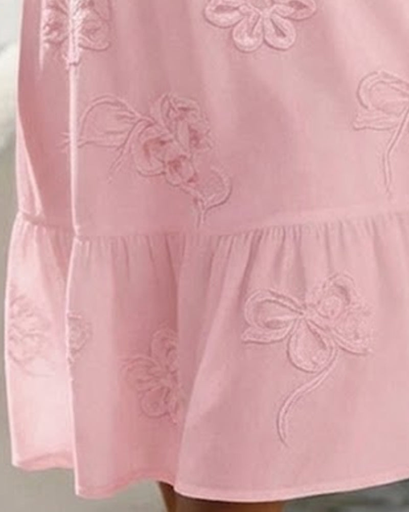 Ruffle V-Neck Floral Embroidered Puff Sleeve Tiered Mini Dress 12