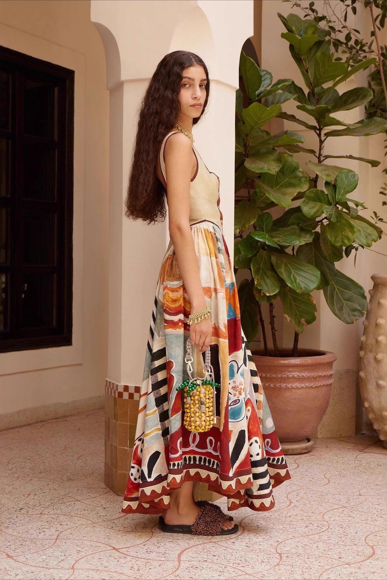 Printed Linen Patchwork Slip Dress