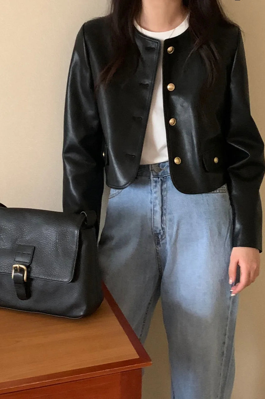 Retro ONeck PU Leather Jacket