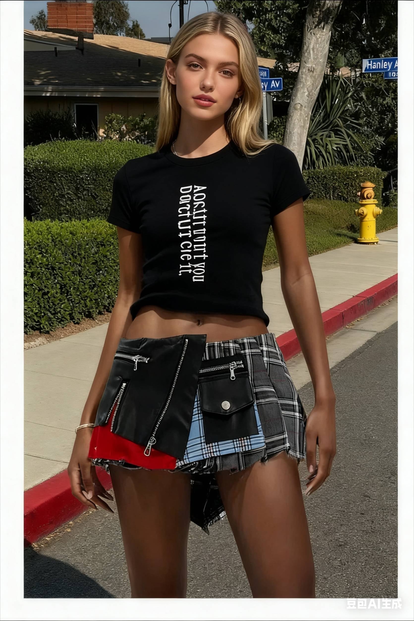 Cotton Lace Patchwork Plaid Skirt