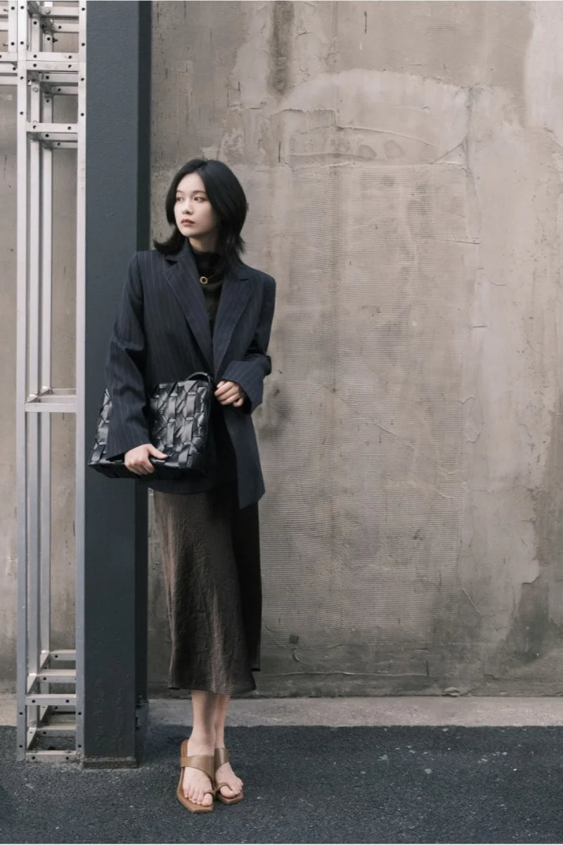 ShoulderPadded Pinstripe Blazer