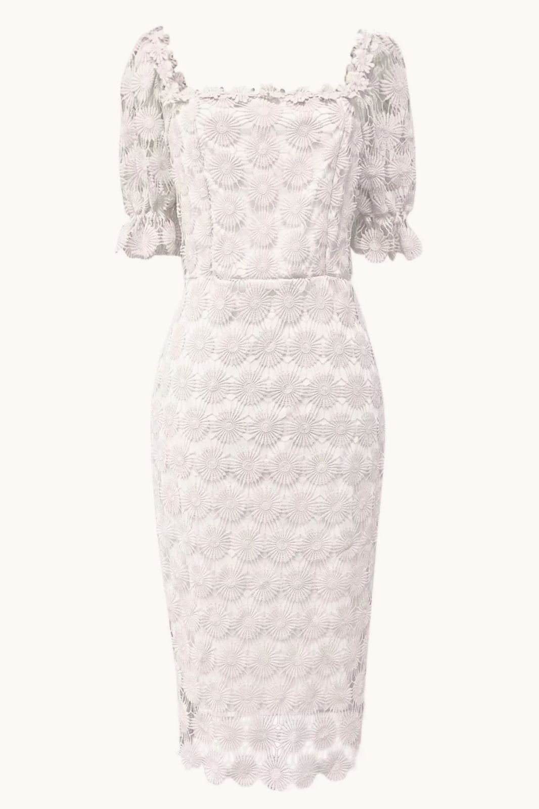 Off Shoulder Floral Lace Puff Sleeve Bodycon Midi Dress 8