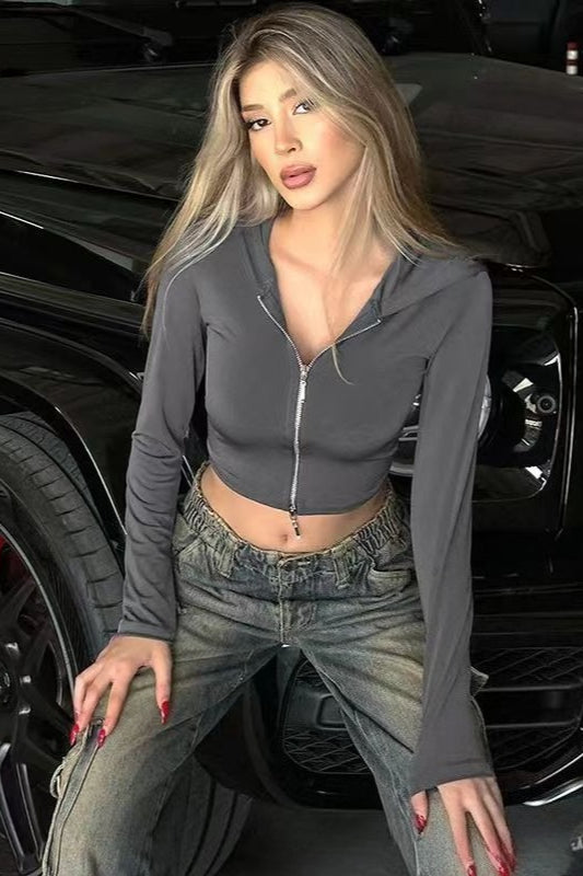 Crop Top Slim Fit Zip-Up Hoodie
