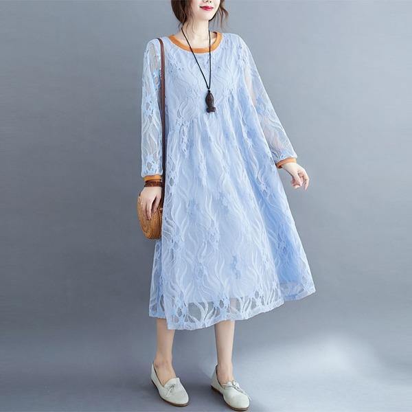 Oversized Women Casual Lace Dresses Style Solid Color Loose Comfortable Ladies Elegant Long Dress