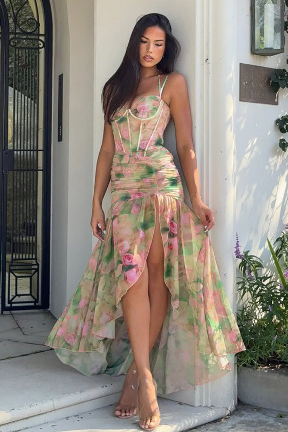 Vacation Tie Dye Backless Mesh Slip Dress