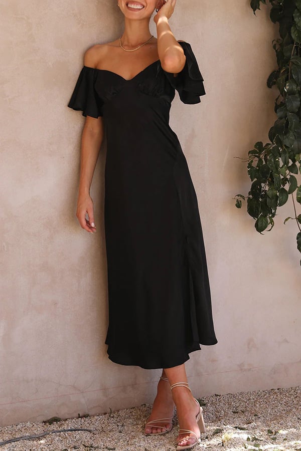 Satin Short Sleeve Sexy Off Shoulder Dress