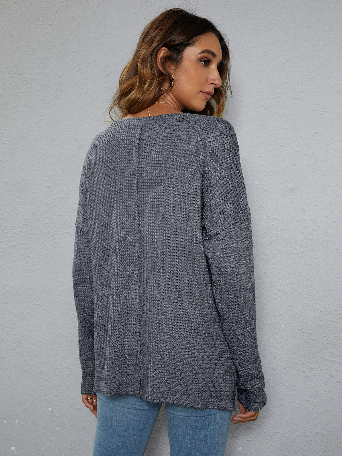 High-Low with Top Dropped Waffle-Knit Shoulder