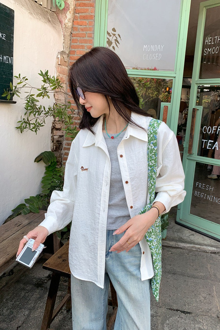 Linen Blend Embroidered Blouse