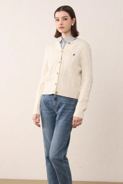 Solid Crew Neck Versatile Long Sleeve Knit Cardigan