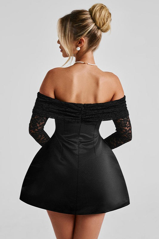 Lace Off Shoulder Long Sleeve A Line Party Dress