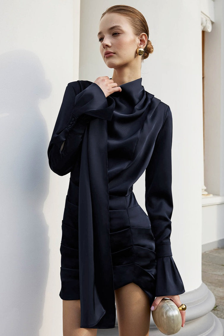 Fitted Navy Long Sleeve Mini Dress