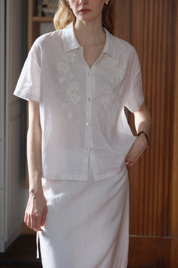 Linen Intricate Embroidery Blouse