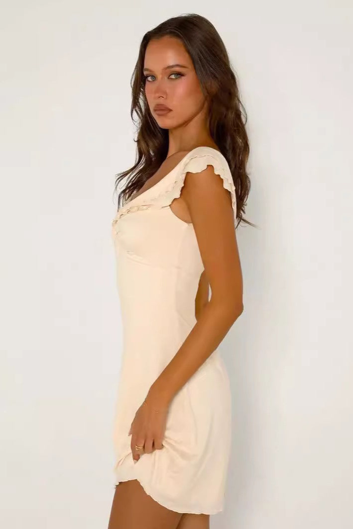 Off Shoulder Twist Ruffle Cowl Mini Slim Bodycon Dress