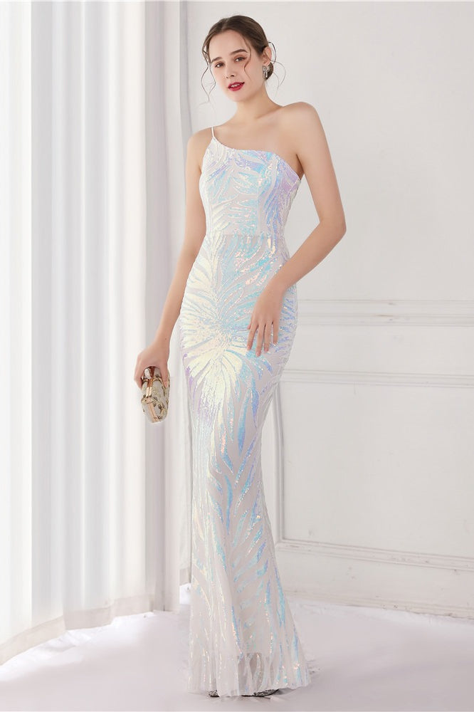 Sparkle Beaded V Neck Party Gown Formal Dress S / White