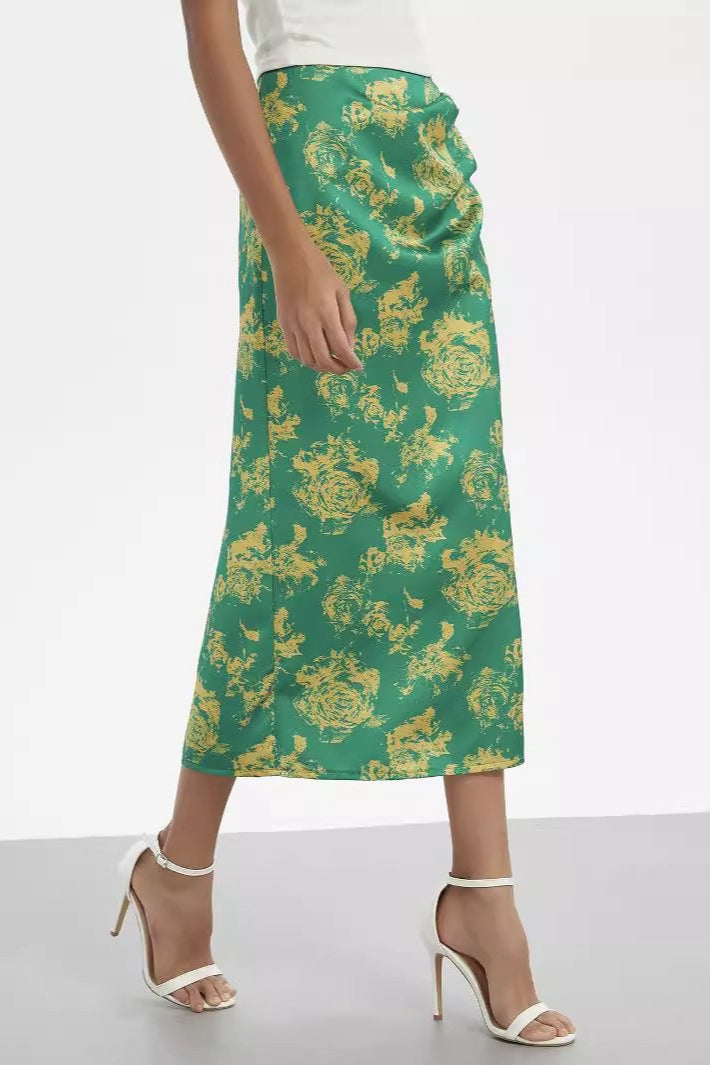 Floral Ruched High-Waist Skirt