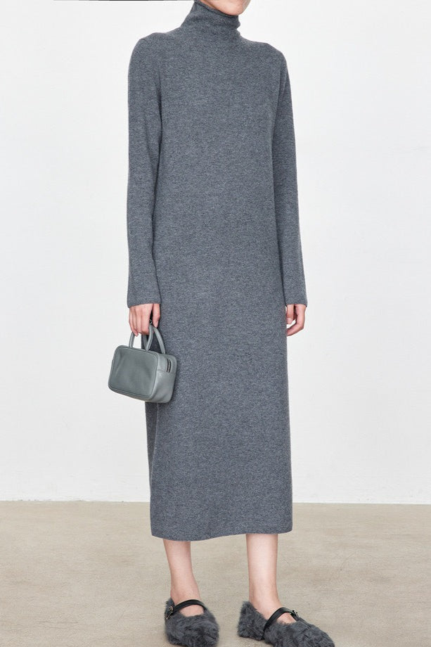 High Neck Flocked Slouchy Knit Dress 16