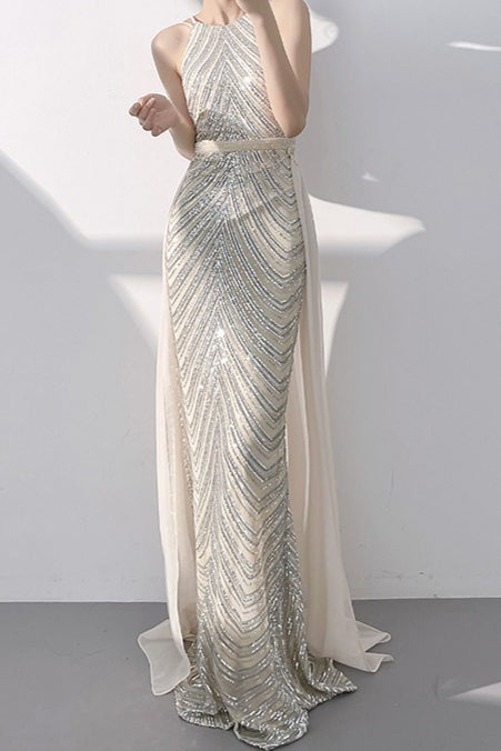 Halter Sequin Mermaid Maxi Dress 6
