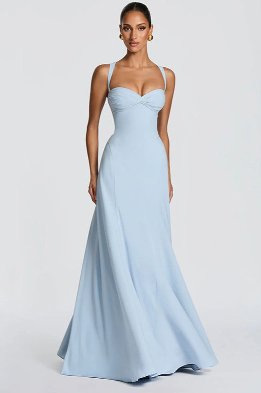 Solid Low Cut Strappy Cross Back Party Dress