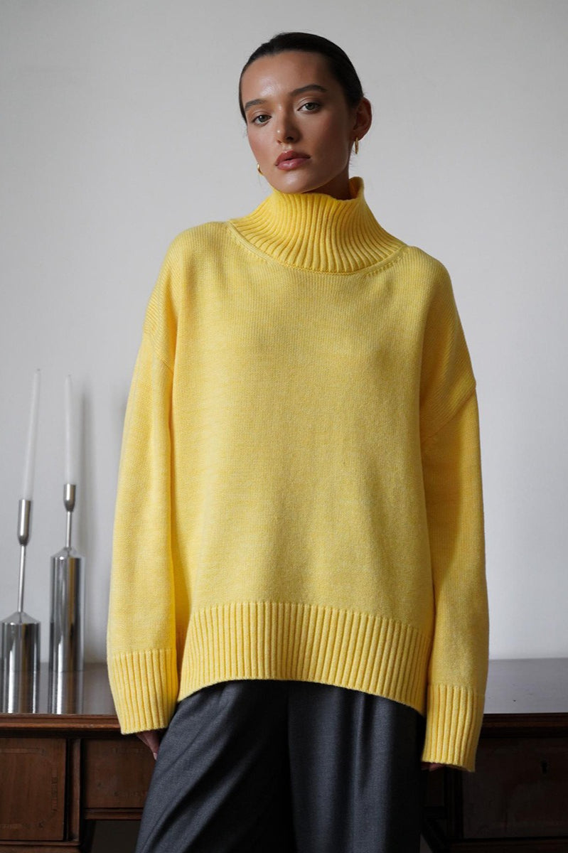 Loose Fit Solid Turtleneck Euro Knit Sweater