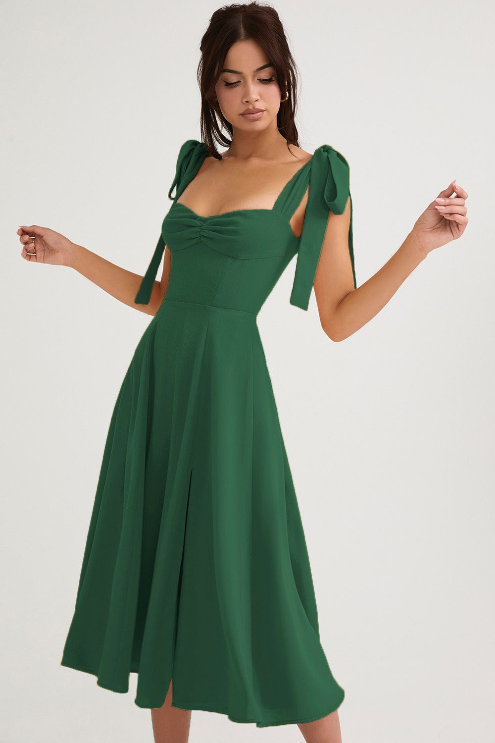 Open Back Bow Tie Evening Slip Dress