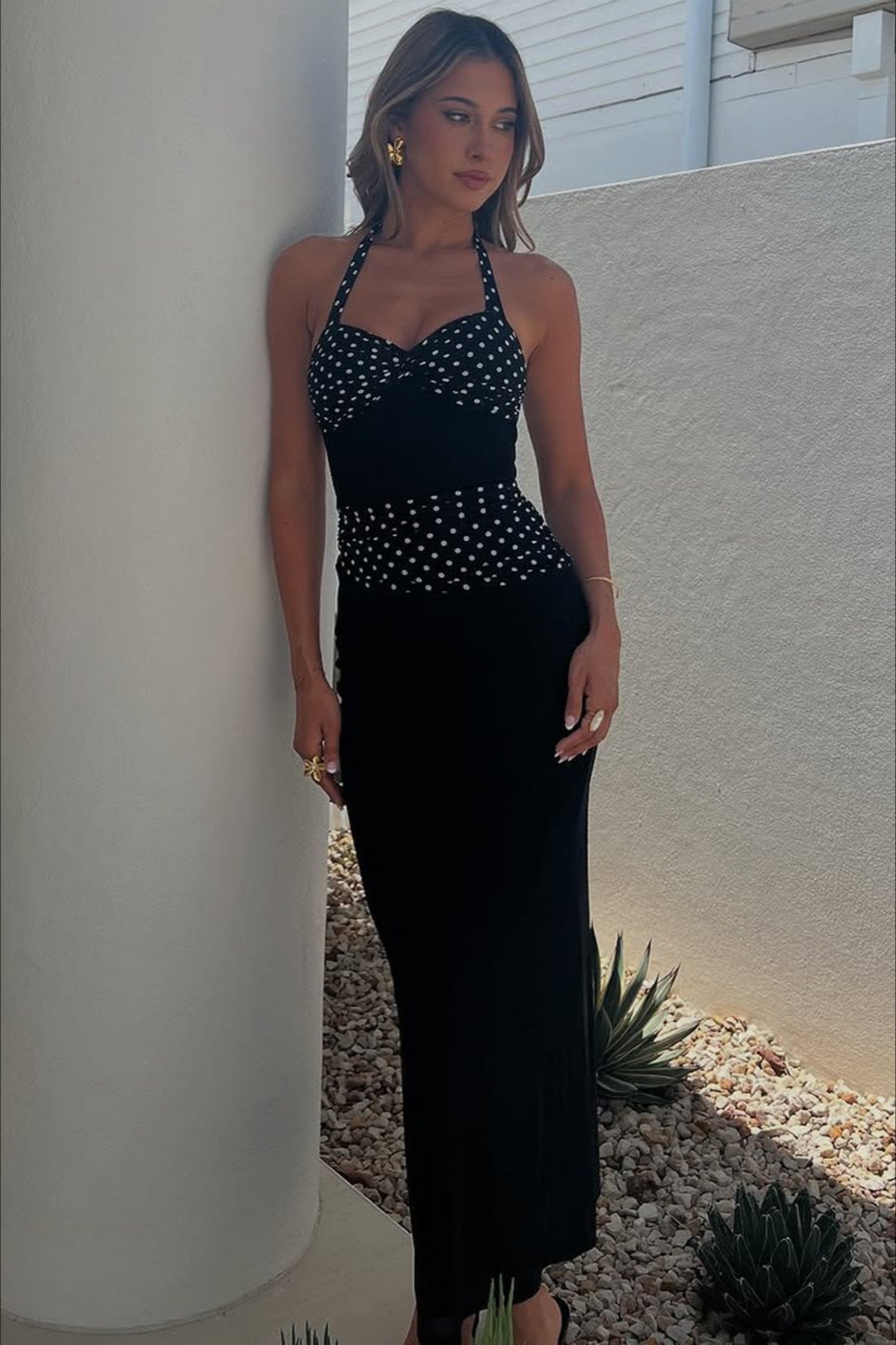 Sexy U Neck Backless Tie Polka Dot Halter Party Dress