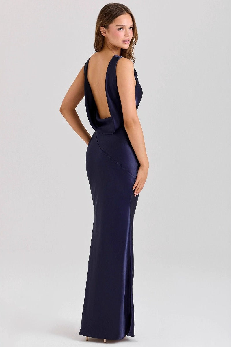 Elegant Satin Sleeveless OffShoulder Bodycon Solid Formal Dress