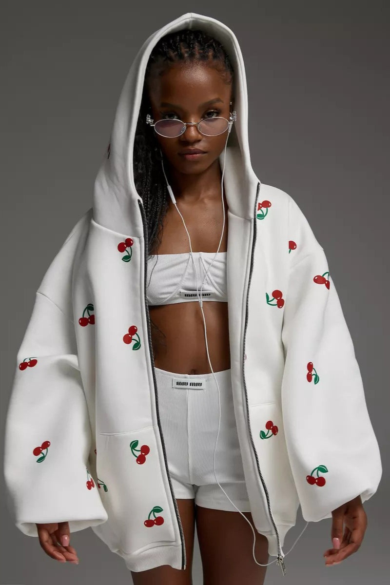 Cherry Print Loose Street Fashion Hoodie
