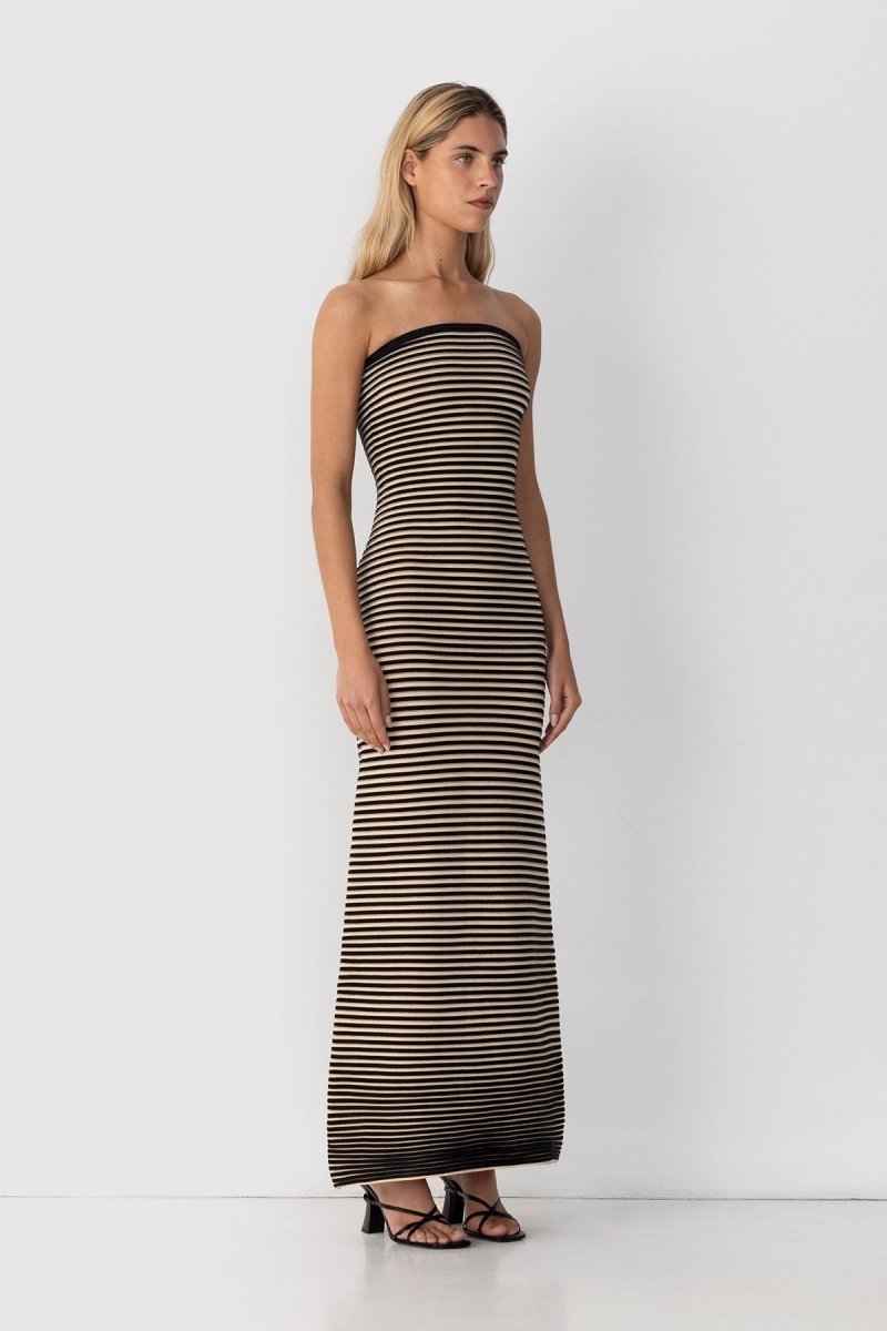 Katia Timeless Sleeveless Maxi Dress in Striped Knit Chic Silhouette Collection