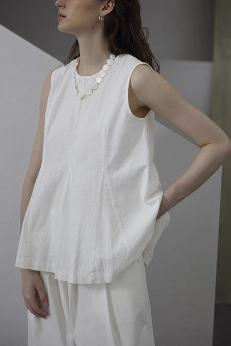 French Linen Crew Neck Blouse