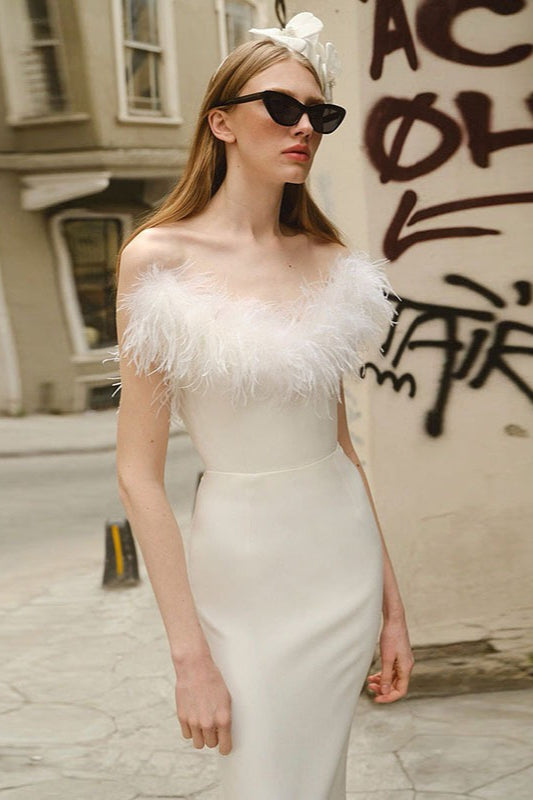 Ostrich Feather Deep V Bodycon Party Dress
