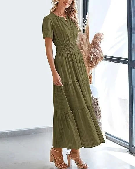 v-neck pleated puff sleeve dress black