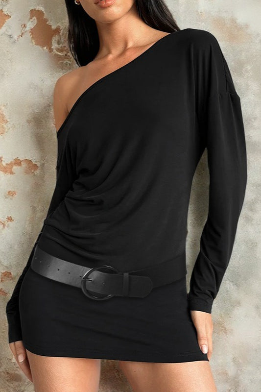 One Shoulder Long Sleeve Mini Dress