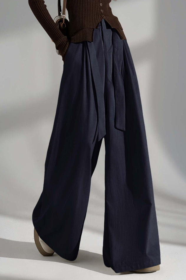 Wrinkle Resistant Denim Cotton Wide Leg Pants