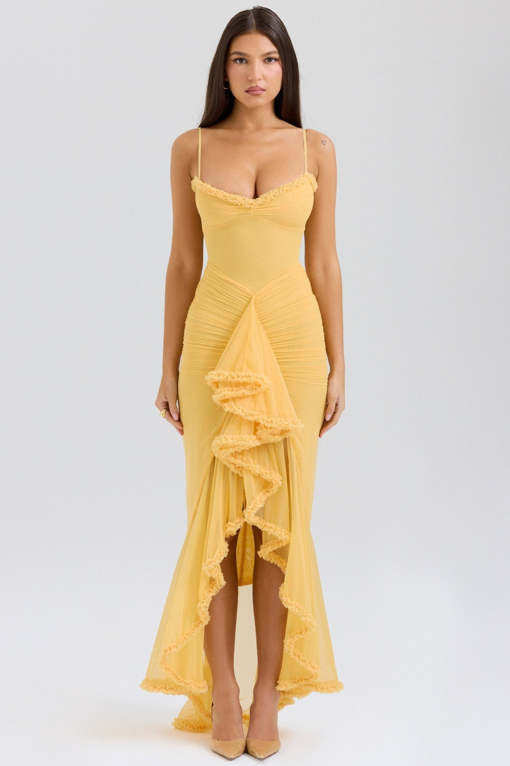 Stretch Mesh V-Neck Cami Midi Dress